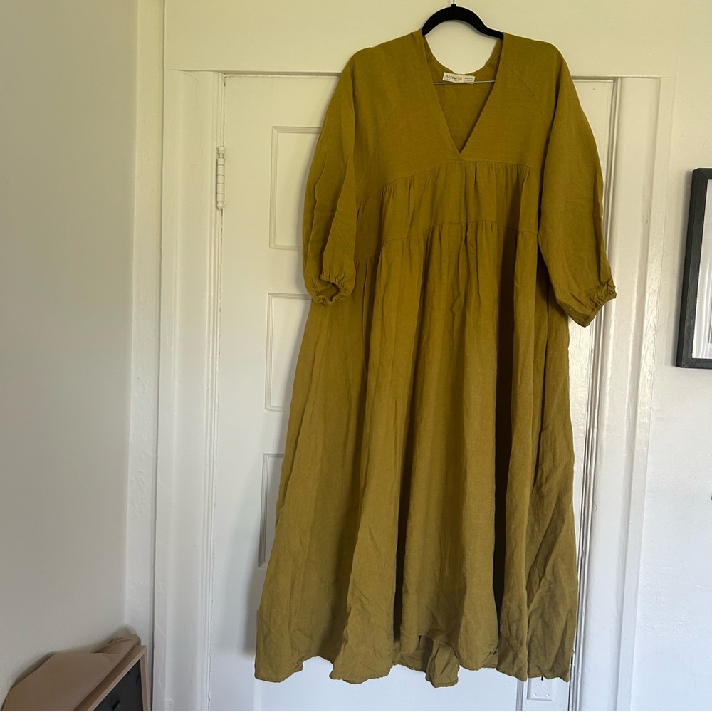 Hackwith Design House olive green linen tent dress